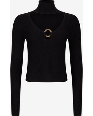 Roberto Cavalli Maglione Nero A Collo Alto Con Cut-Out