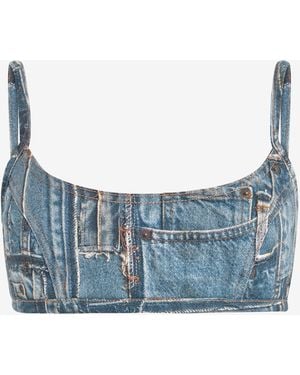 Roberto Cavalli Bralette En Denim De La Colección Cápsula Patchwork - Azul