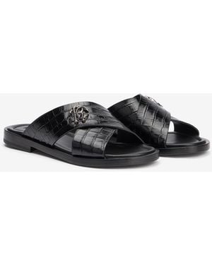Roberto Cavalli Crocodile-Effect Leather Sandals - Black
