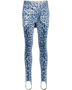 Roberto Cavalli Heritage Jaguar Print Gathered Leggings - Blue