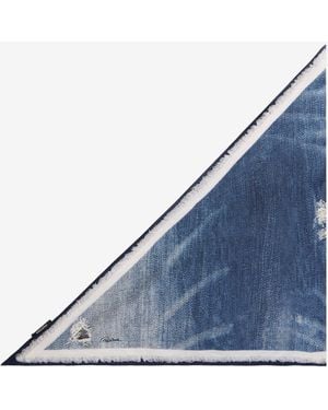 Roberto Cavalli Silk Scarf With Denim Patchwork Print - Blue