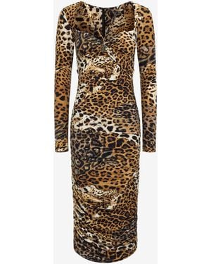 Roberto Cavalli Jaguar Skin Printed Dress - White