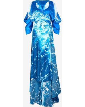 Roberto Cavalli Stretto Di Messina Print Long Dress - Blue