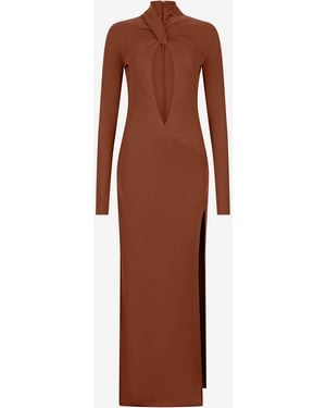 Roberto Cavalli Maxi Dress With Twisted Neckline - Brown