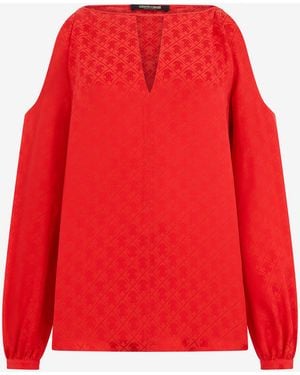 Roberto Cavalli Silk Blouse With Rc Print - Red