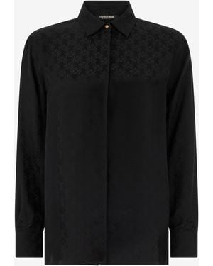 Roberto Cavalli Silk Blend Shirt With Monogram Rc - Black