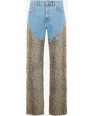 Roberto Cavalli Jeans Anchos De Denim Con Estampado Baby Jaguar - Azul
