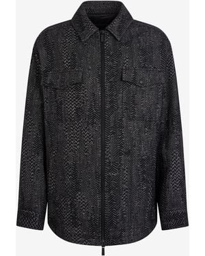 Roberto Cavalli Cotton And Wool Zip Overshirt - Black
