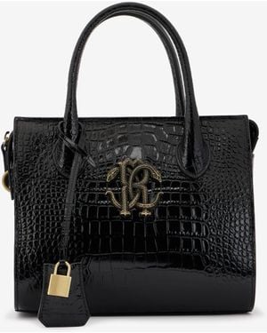 Roberto Cavalli Top Handle Bag With Monogram Rc - Black