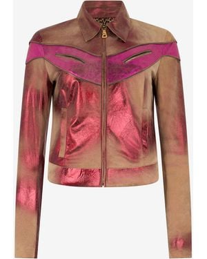 Roberto Cavalli Metallic Leather Jacket - Red