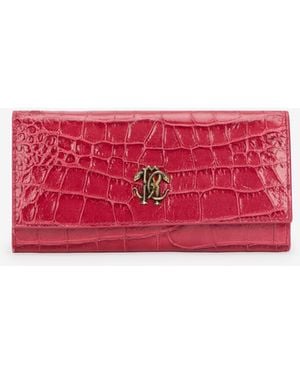 Roberto Cavalli Crocodile-Effect Flap Wallet - Red