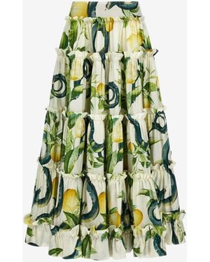 Roberto Cavalli Pleated Lemon Print Skirt - Green