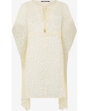 Roberto Cavalli Ivory Tone-On-Tone Leopard Print Kaftan - White