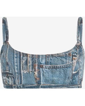 Roberto Cavalli Bralette En Denim De La Colección Cápsula Patchwork - Azul