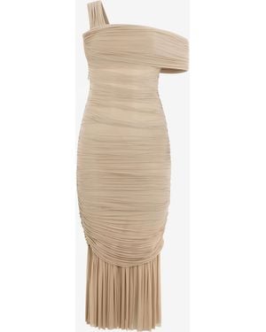 Roberto Cavalli Nude Midi Dress With Ruffles - White
