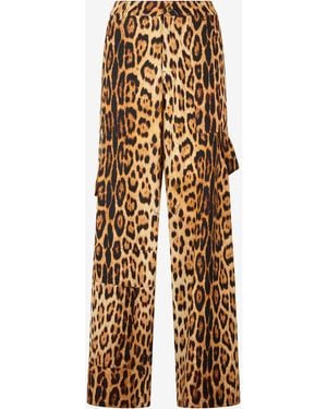 Roberto Cavalli Trousers With Jaguar Skin Print - Natural