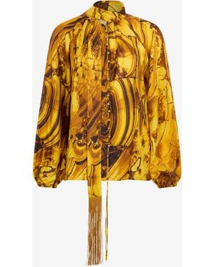 Roberto Cavalli Tigereye Print Silk Shirt - Yellow