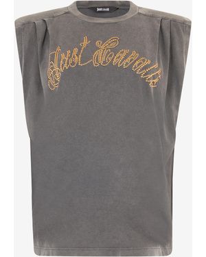 Roberto Cavalli Cotton Top With Front Logo - Grey