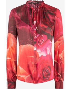 Roberto Cavalli Rose-Print Silk Shirt - Red