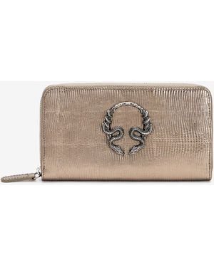 Roberto Cavalli Serpentine Leather Wallet With Zip - Natural