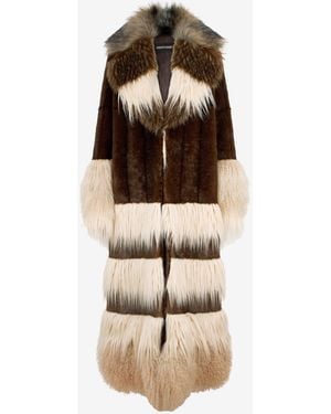 Roberto Cavalli Long Faux Fur Coat - Multicolour