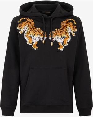 Roberto Cavalli Hooded Sweatshirt With Tiger Embroidery - Black