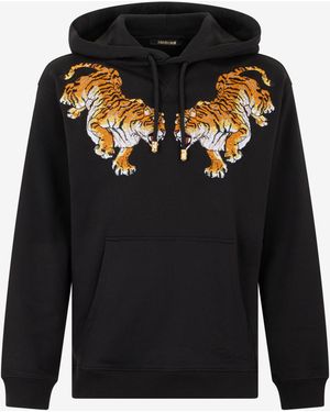 Roberto Cavalli Sudadera Con Capucha Negra Con Bordado Tigre - Negro