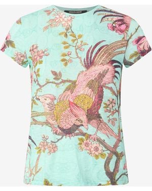 Roberto Cavalli T-Shirt With Oriental Bird Print - Multicolor
