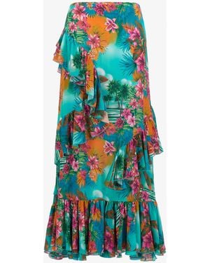 Roberto Cavalli Hawaii Print Long Skirt - Blue