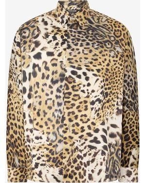 Roberto Cavalli Silk Shirt With Animal Prints - White