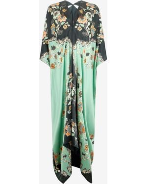 Roberto Cavalli Silk Kaftan Dress With Kimono Print - Green