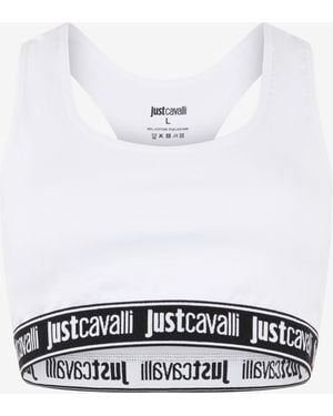 Roberto Cavalli Bralette Blanco De Algodón Con Banda Logotipo