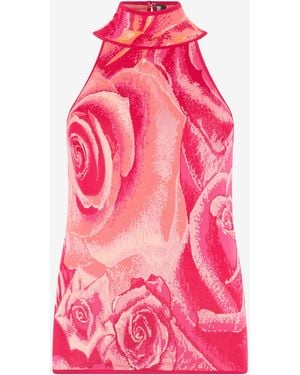 Roberto Cavalli Top With Garden Rose Print - Pink