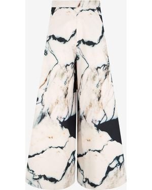Roberto Cavalli Loose Flare Pants With Marble Print - White