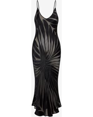 Roberto Cavalli Slip Dress With Ray Devoré Print - Black