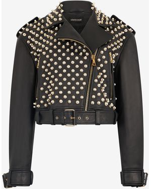 Roberto Cavalli Leather Bomber Jacket - Black