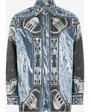 Roberto Cavalli Shirt With Marble Print And Embellishments - Blue