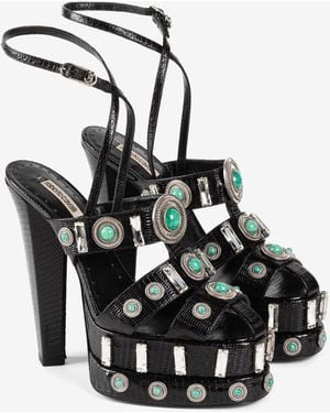Roberto Cavalli Gemstone-Detail Leather Platform Sandals - Multicolor