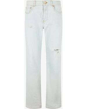 Roberto Cavalli Jeans Denim Claro Con Detalles Rasgados - Blanco