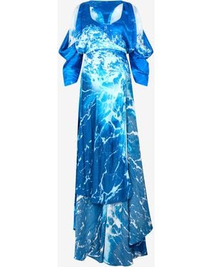 Roberto Cavalli Stretto Di Messina Print Long Dress - Blue