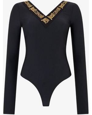 Roberto Cavalli Body Aderente Nero Con Logo - Blu