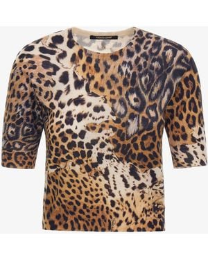 Roberto Cavalli Malachite Print Short Sleeve Knit - White