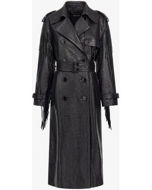 Roberto Cavalli Fringed Leather Trench Coat - Black