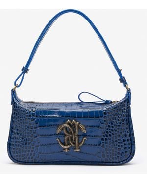 Roberto Cavalli Shoulder Bag With Mirror Snake Monogram - Blue