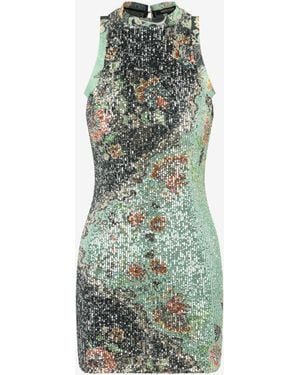 Roberto Cavalli Kimono Print Sequined Mini Dress - Green