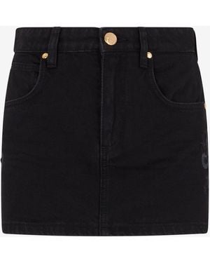 Roberto Cavalli Denim Mini Skirt With Snake Embroidery - Black