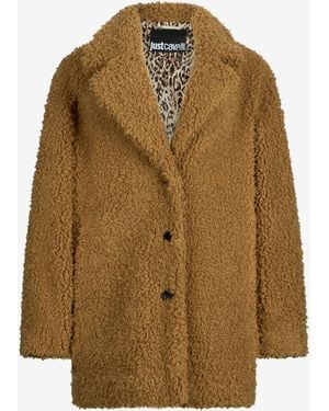 Roberto Cavalli Teddy Coat With Leopard Lining - Brown