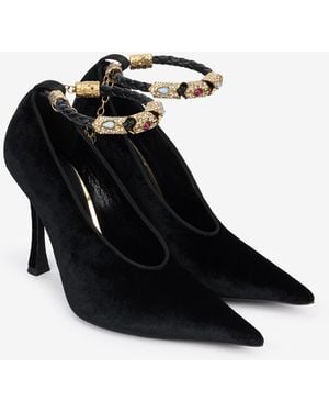 Roberto Cavalli Velvet Stiletto Heels With Jewel Anklet - Black