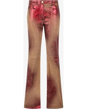 Roberto Cavalli Metallic Leather Flare Trousers - Red