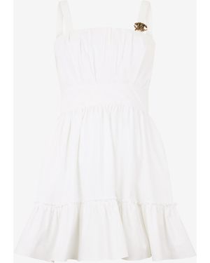 Roberto Cavalli Dress With Metallic Mirror Snake Monogram - White